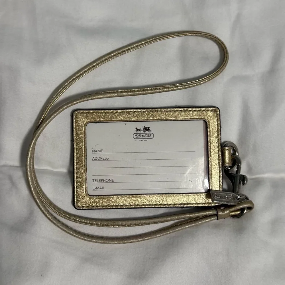 Coach Vintage gold tone Monogram Lanyard ID Holder w original Coach Info card!